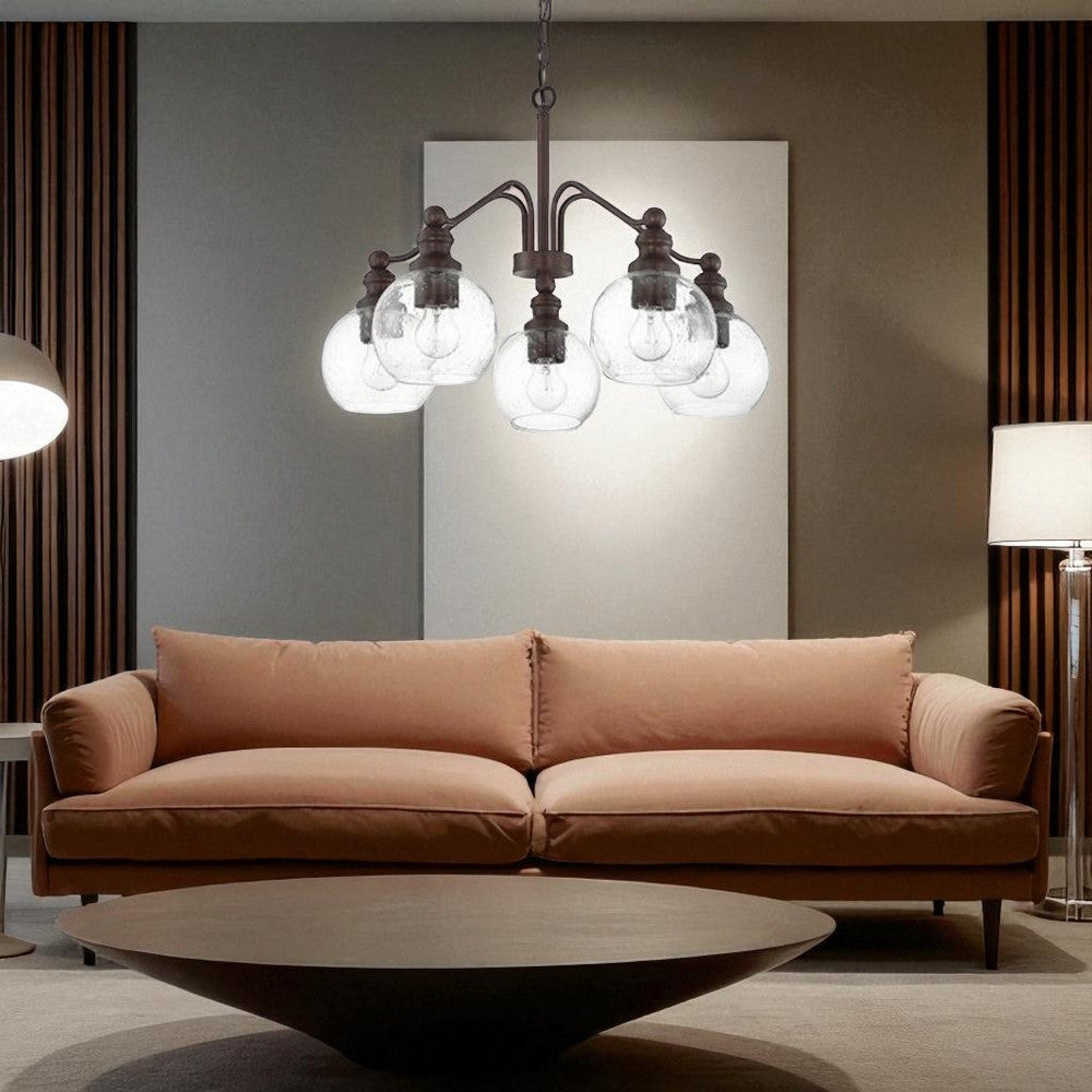 Sunset 5-Light Chandelier w/ Clear Seeded Glass Globe Shades Provincial Bronze F29005-64