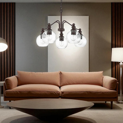 Sunset 5-Light Chandelier w/ Clear Seeded Glass Globe Shades Provincial Bronze F29005-64