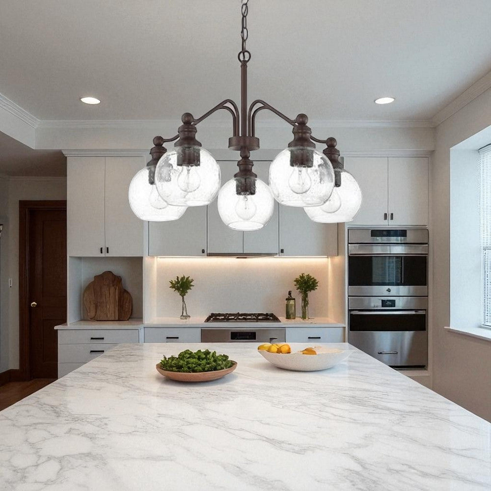 Sunset 5-Light Chandelier w/ Clear Seeded Glass Globe Shades Provincial Bronze F29005-64
