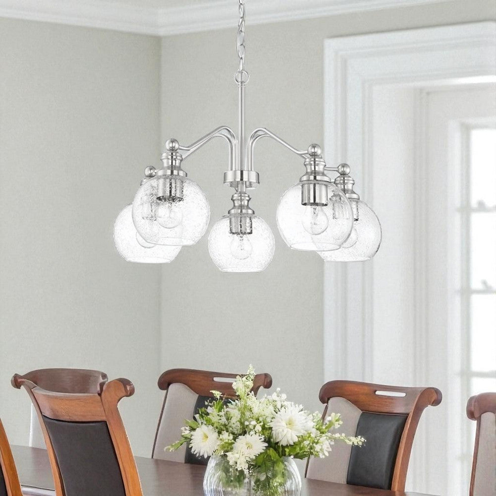 Sunset Oriana 5-Light Chandelier Seeded Glass Bright Satin Nickel F29005-80