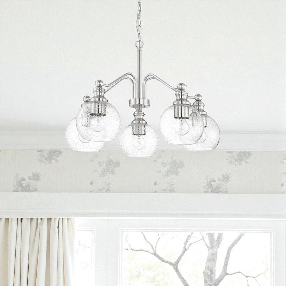 Sunset Oriana 5-Light Chandelier Seeded Glass Bright Satin Nickel F29005-80