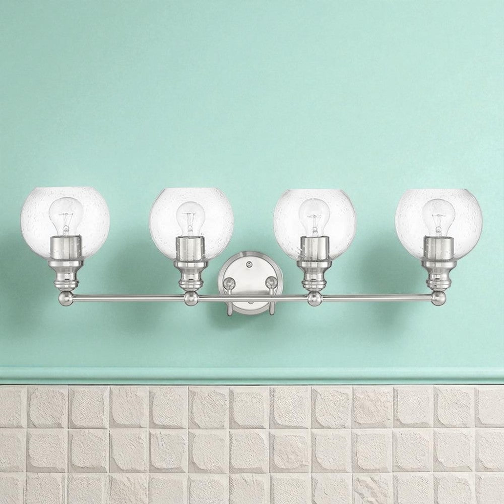 Sunset Lighting Oriana 4-Light Mb Vanity w/ Clear Seeded Glass Satin Nickel F29014-80