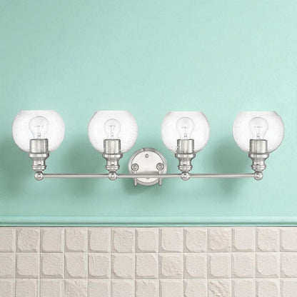 Sunset Lighting Oriana 4-Light Mb Vanity w/ Clear Seeded Glass Satin Nickel F29014-80