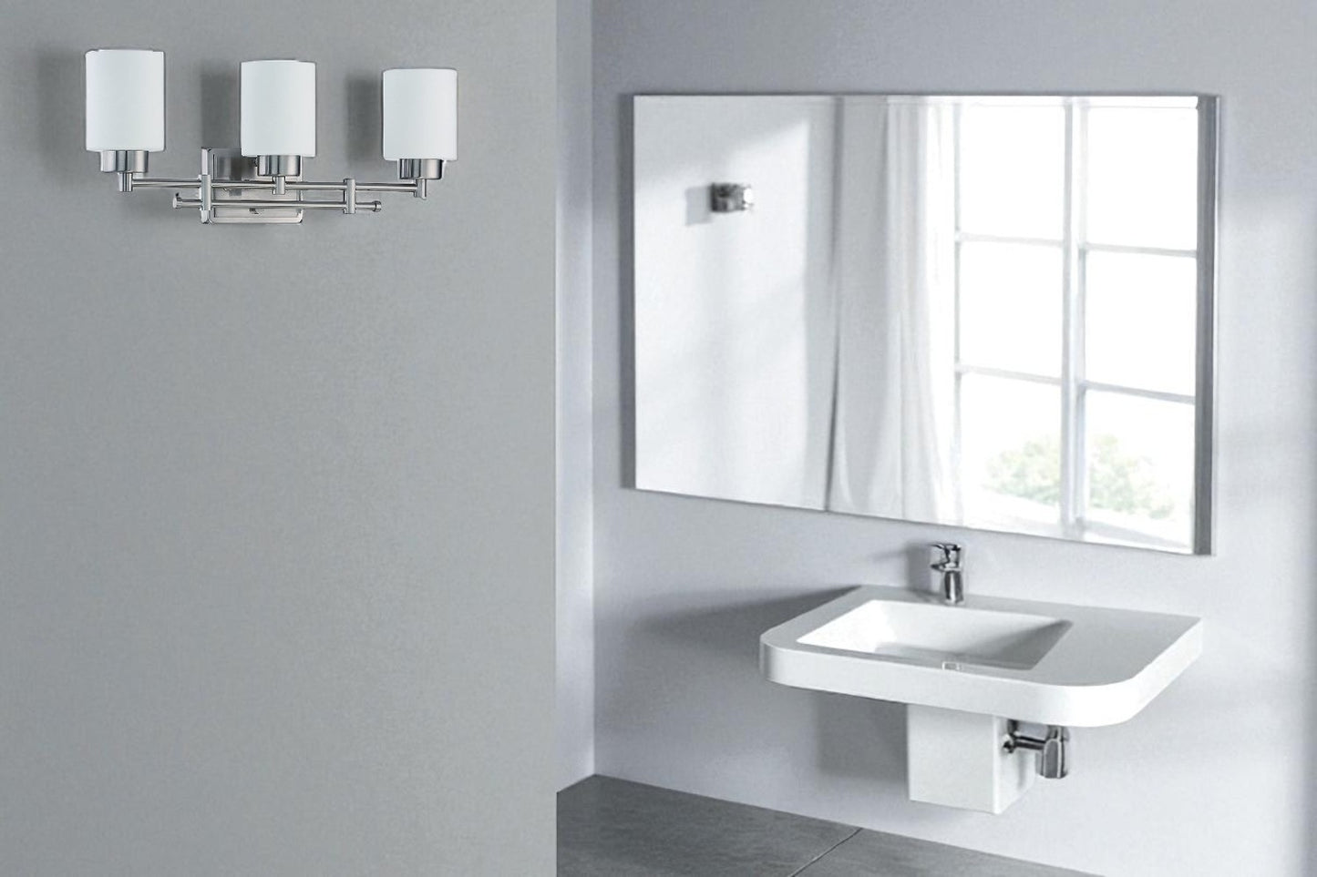 Sunset Lighting 3-Light Ledbury Vanity Opal Etched Glass, Dimmable w/ Bright Satin Nickel Finish - F3153-80