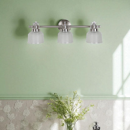 Sunset Lighting 3-Light 100W Wren Vanity Clear Double Prismatic Glass Dimmable with Bright Satin Nickel Finish F3193-80