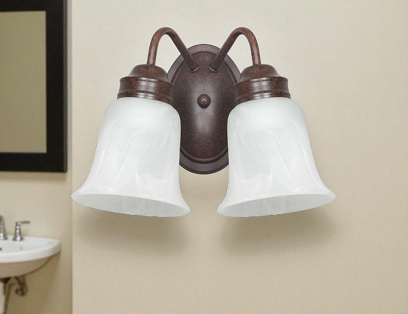 Sunset Lighting 2-Light Wall Sconce w/ Faux Alabaster Glass, Rubbed Bronze Finish F3332-62