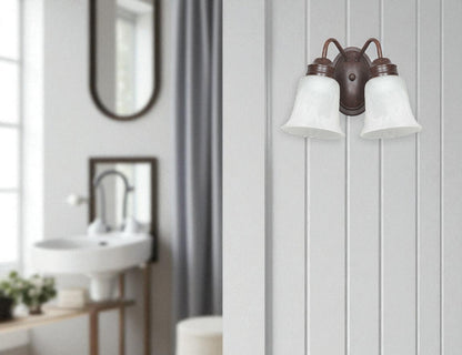 Sunset Lighting 2-Light Wall Sconce w/ Faux Alabaster Glass, Rubbed Bronze Finish F3332-62