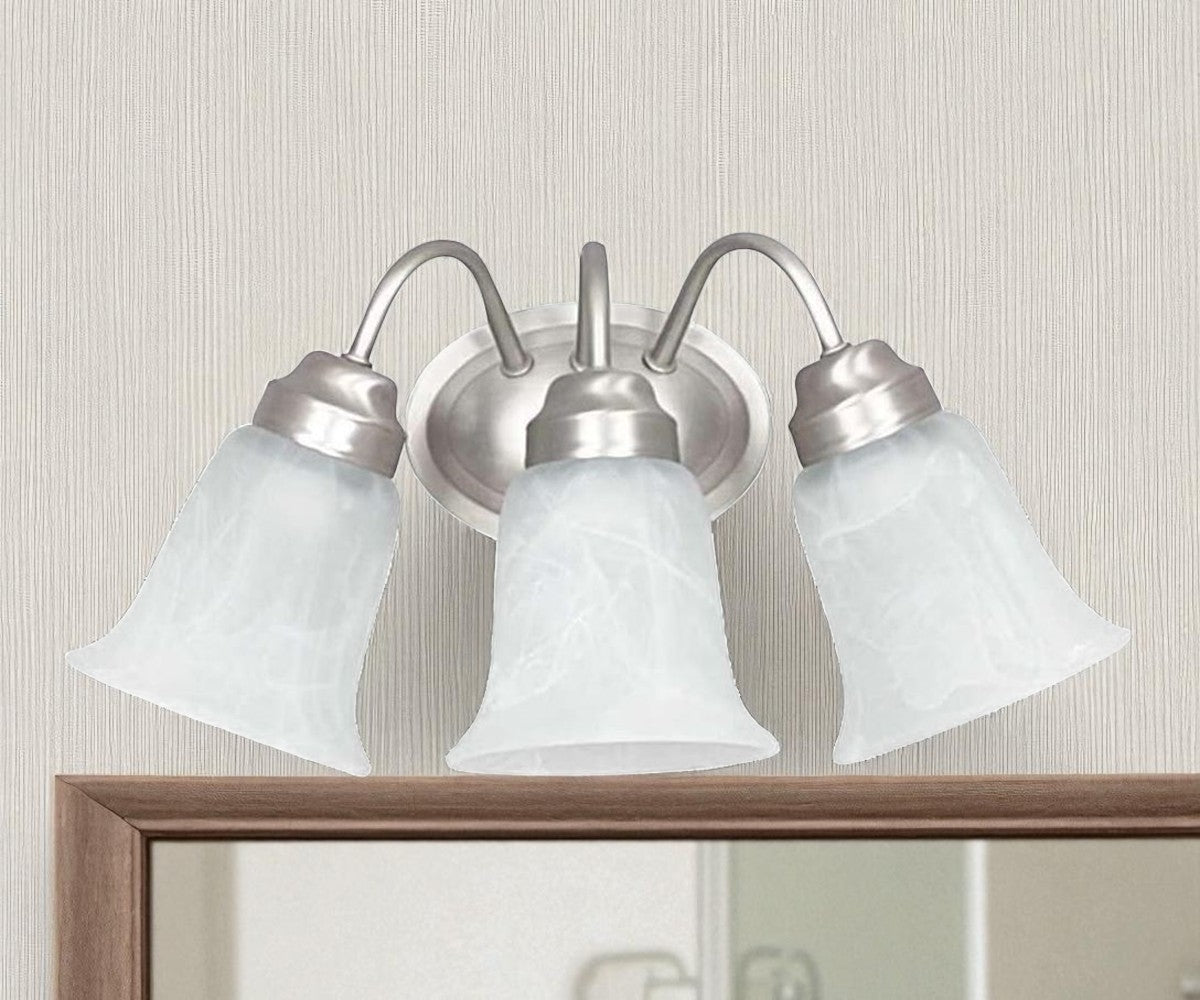 Sunset Lighting 3-light Wall Sconce w/ Faux Alabaster Glass, Satin Nickel Finish - F3333-53