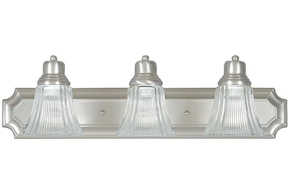 Sunset Lighting 3-Light Vanity Prismatic Clear Glass Satin Nickel Finish - F3573-53