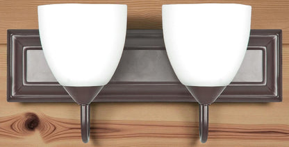 Sunset Lighting 2-Light Vanity with Round Milk Glass, Oiled Bronze Finish F3622-44