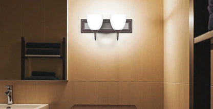 Sunset Lighting 2-Light Vanity with Round Milk Glass, Oiled Bronze Finish F3622-44