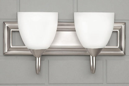 Sunset Lighting 2-Light Vanity 100W w/ Round Milk Glass, Satin Nickel Finish - F3622-53