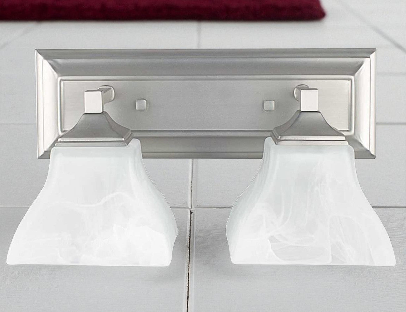 Sunset Lighting 2-Light Vanity w/ Faux Alabaster Glass, Bright Satin Nickel Finish F3642-80