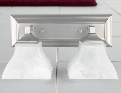 Sunset Lighting 2-Light Vanity w/ Faux Alabaster Glass, Bright Satin Nickel Finish F3642-80