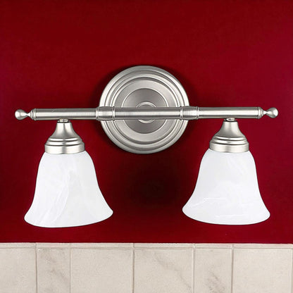 Sunset Lighting 2-Light Vanity w/ Faux Alabaster Glass Bright Satin Nickel Finish F3652-80