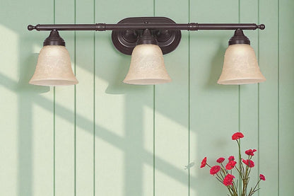 Sunset Lighting 3-Light Vanity Sconce w/ Tea Stained Glass Oiled Bronze Finish F3653-44