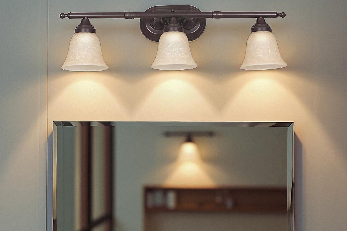 Sunset Lighting 3-Light Vanity Sconce w/ Tea Stained Glass Oiled Bronze Finish F3653-44