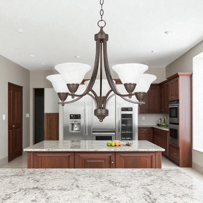 Sunset Lighting 5-Light Chandelier w/ Faux Alabaster Glass, Painted Pewter Finish F5165-54