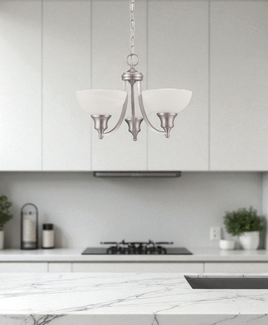 Sunset Lighting Alton 3-Light Chandelier, Faux Alabaster Glass Chrome finish F5453-15