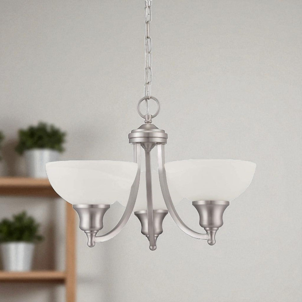 Sunset Lighting F5453-53 Alton 3-Light Chandelier, Faux Alabaster Glass Dimmable with Satin Nickel Finish