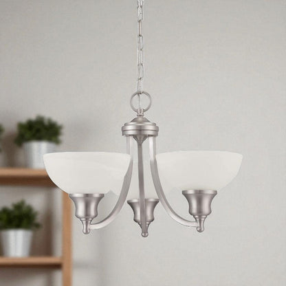 Sunset Lighting F5453-53 Alton 3-Light Chandelier, Faux Alabaster Glass Dimmable with Satin Nickel Finish