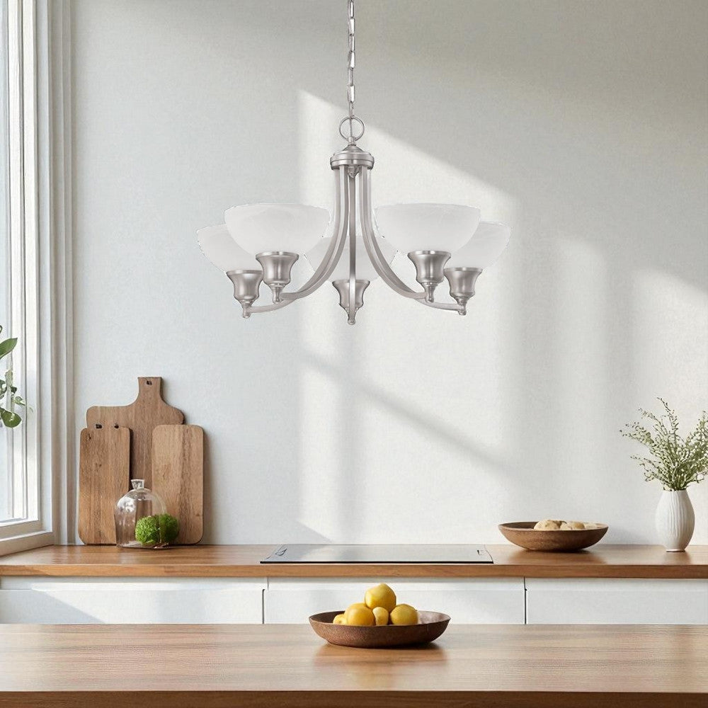 Sunset Lighting 5-Light Alton Chandelier Faux Alabaster Glass F5455-53 Satin Nickel Finish