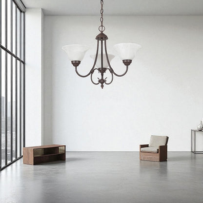 Sunset Lighting 3-Light Chandelier 100W Faux Alabaster Glass, Rubbed Bronze Finish F6343-62