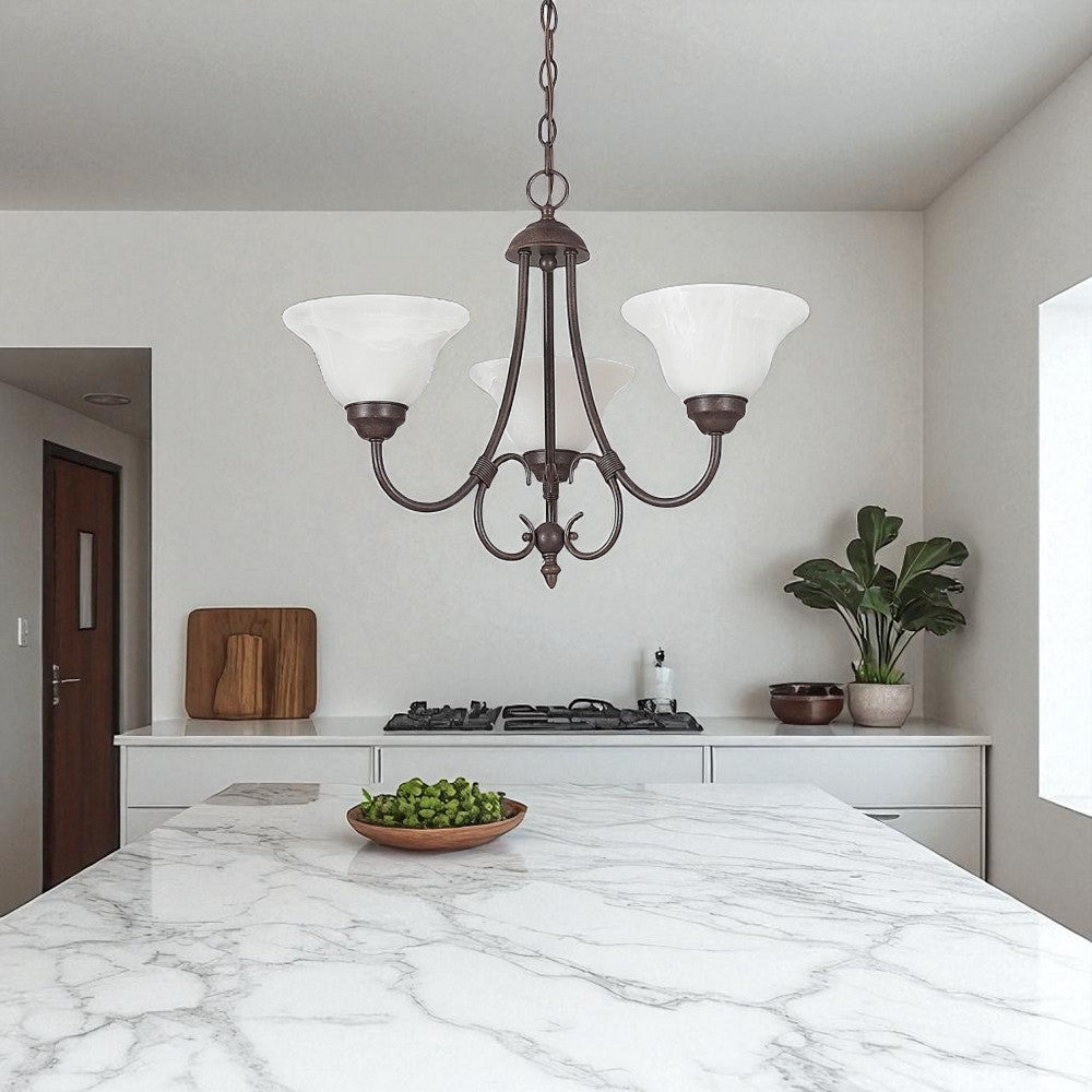 Sunset Lighting 3-Light Chandelier 100W Faux Alabaster Glass, Rubbed Bronze Finish F6343-62