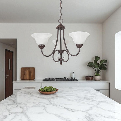 Sunset Lighting 3-Light Chandelier 100W Faux Alabaster Glass, Rubbed Bronze Finish F6343-62