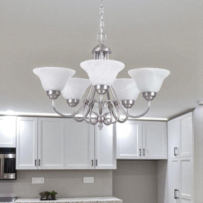 Sunset Lighting F6345-53 Chandelier with Faux Alabaster Glass, Satin Nickel Finish