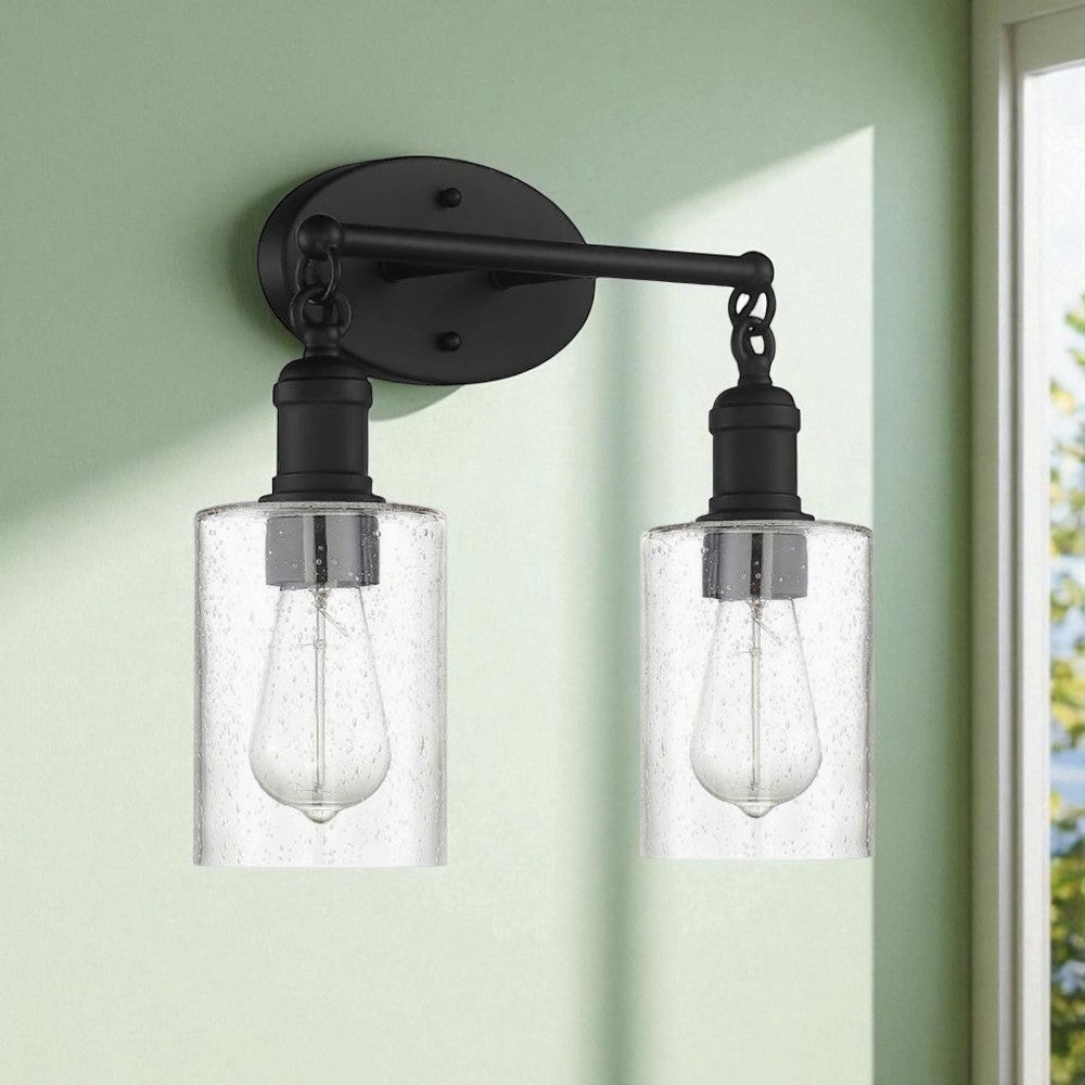 Sunset Lighting F6872-31 Clyde Vanity, Steel Round Glass Clear Seedy Matte Black Finish