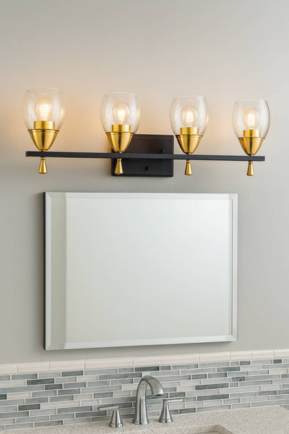 Luminance F7534-23 Kelston Black & Gold Bathroom Vanity Metal Wall Sconce with Clear Seeded Glass Shades | Contemporary Lighting Fixture for Home Bath Decor, 4 Lights