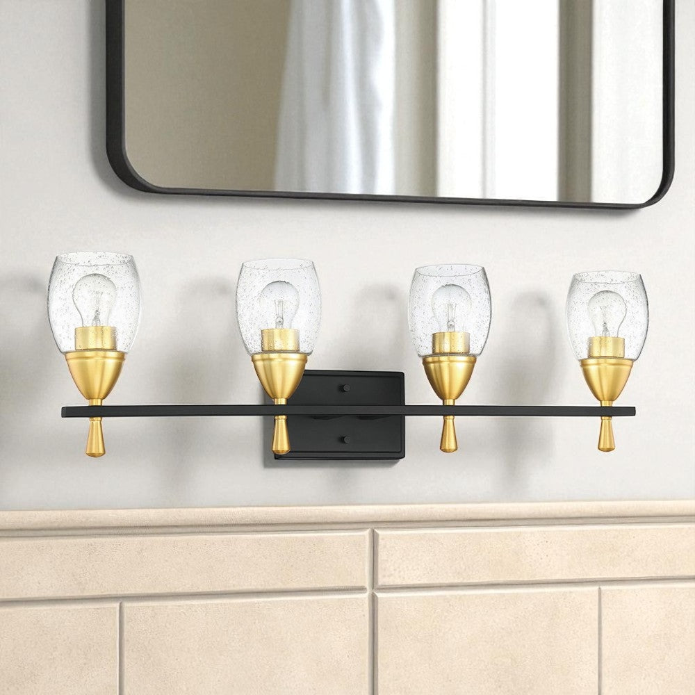 Luminance F7534-23 Kelston Black & Gold Bathroom Vanity Metal Wall Sconce with Clear Seeded Glass Shades | Contemporary Lighting Fixture for Home Bath Decor, 4 Lights