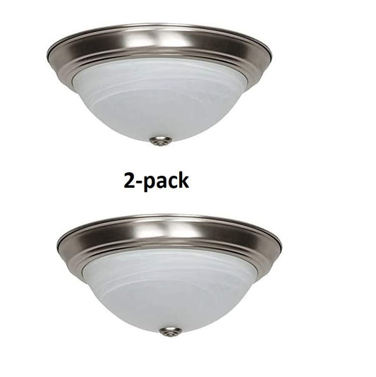 Sunset Lighting F7632-53 Two Light Flush Mount - Faux Alabaster Glass, Dimmable - with Satin Nickel Finish