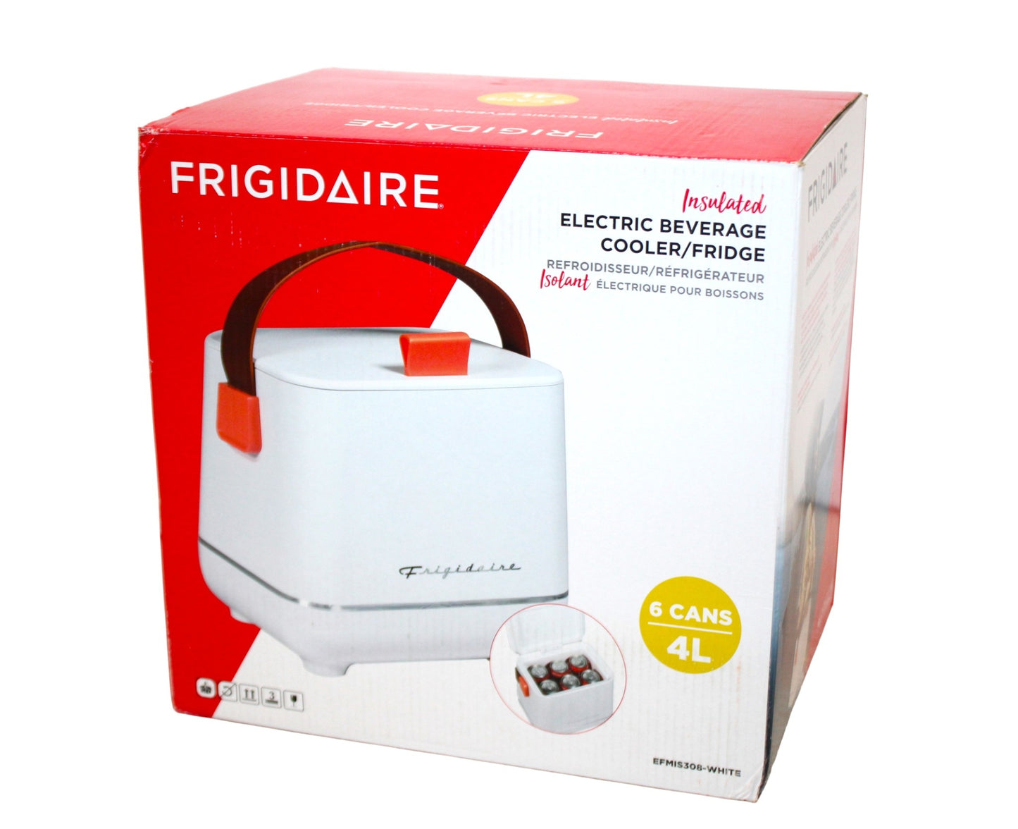 Frigidaire 6-Can Retro Top-Opening Portable Beverage Mini Fridge/Cooler EFMIS308-WHITE Certified Refurbished
