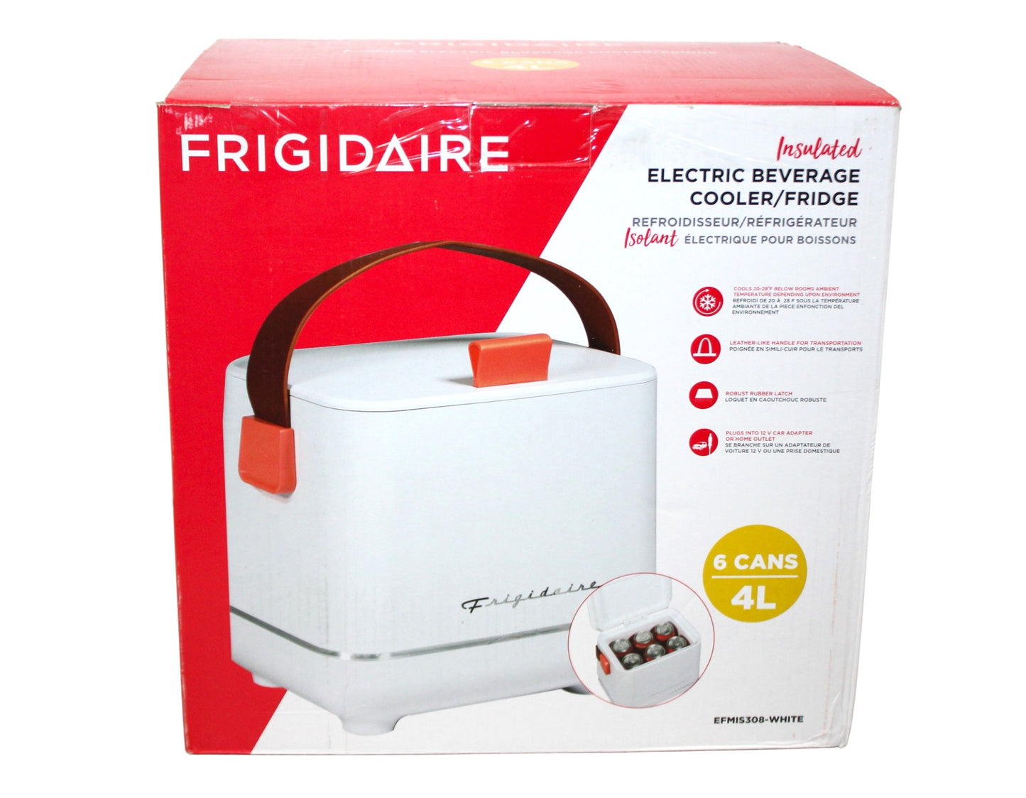 Frigidaire 6-Can Retro Top-Opening Portable Beverage Mini Fridge/Cooler EFMIS308-WHITE Certified Refurbished