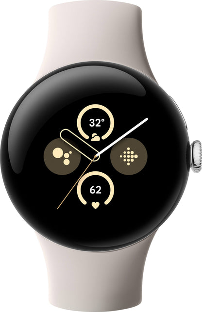 Google - Pixel Watch 2 Polished Silver Aluminum Case Smartwatch with Porcelain Active Band Wi-Fi - Polished Silver