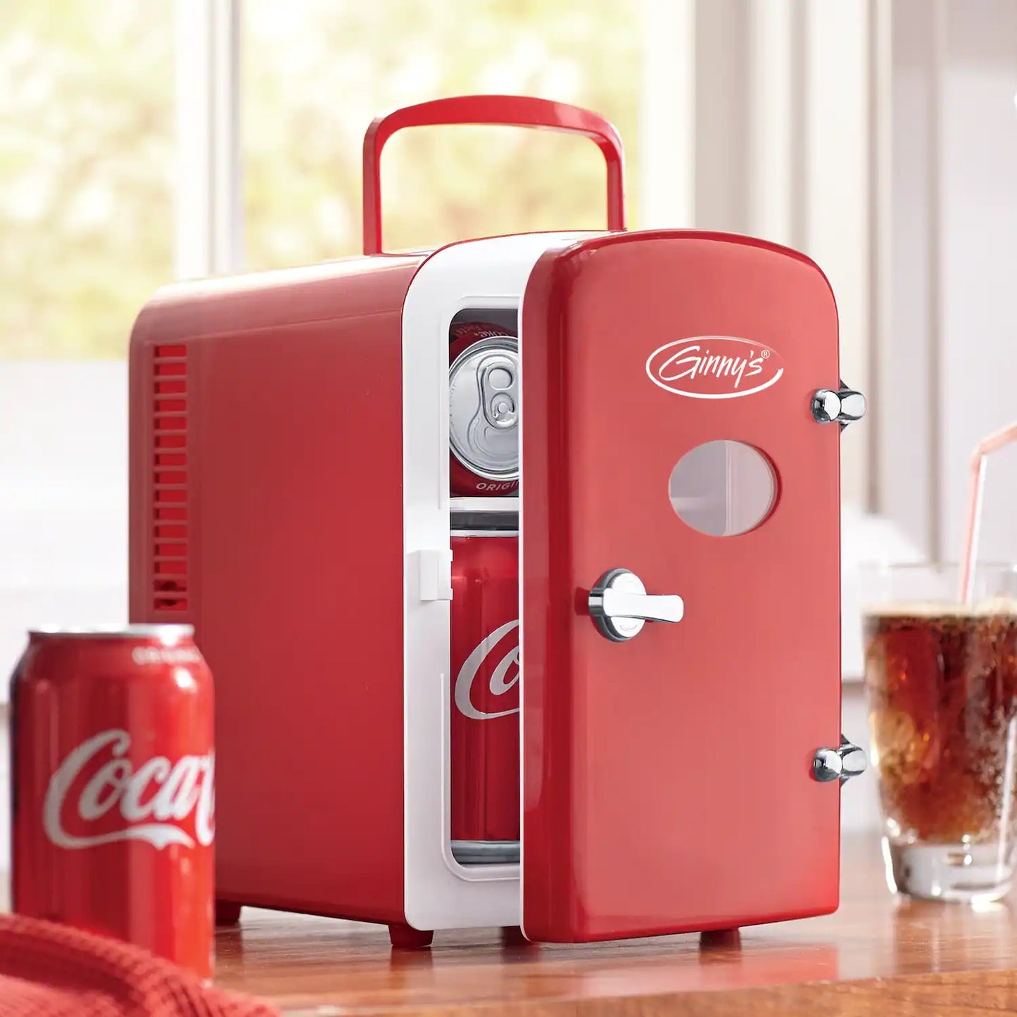 Ginny's Portable Retro Holds 6 cans or 4 liters Mini Fridge EFMIS129-GB-RED