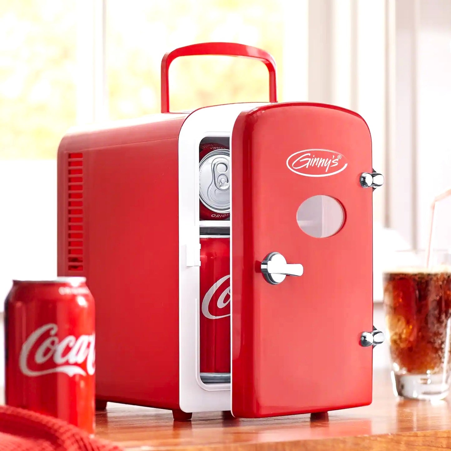 Ginny's Portable Retro Holds 6 cans or 4 liters Mini Fridge EFMIS129-GB-RED