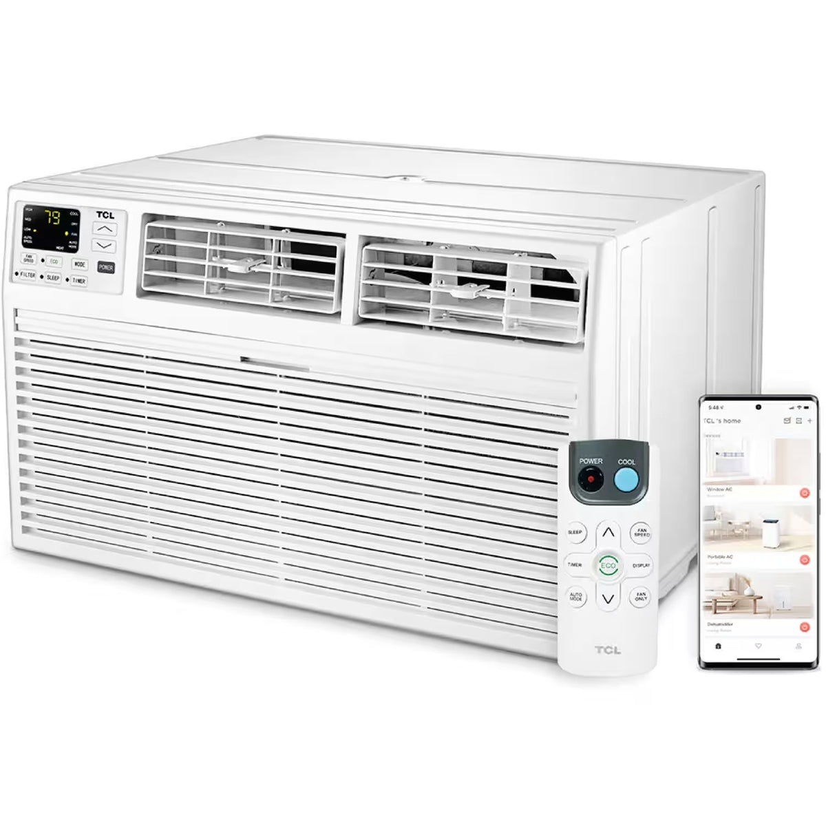 TCL - 550 Sq. Ft. 12,000 BTU Smart Through-the-Wall Air Conditioner with Wi-Fi and Remote - White H12T9E1-A