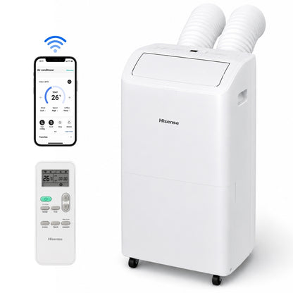 Hisense 8,000 BTU DOE/SACC (10,000 ASHRAE) Portable Air Conditioner with Dual Hose & Inverter, 350 Sq Ft, Wi-Fi, ConnectLife App for Google and Alexa, 3 operating modes, Noise 42 dB(A) - HAP0824TWD