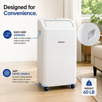 Hisense 8,000 BTU DOE/SACC (10,000 ASHRAE) Portable Air Conditioner with Dual Hose & Inverter, 350 Sq Ft, Wi-Fi, ConnectLife App for Google and Alexa, 3 operating modes, Noise 42 dB(A) - HAP0824TWD