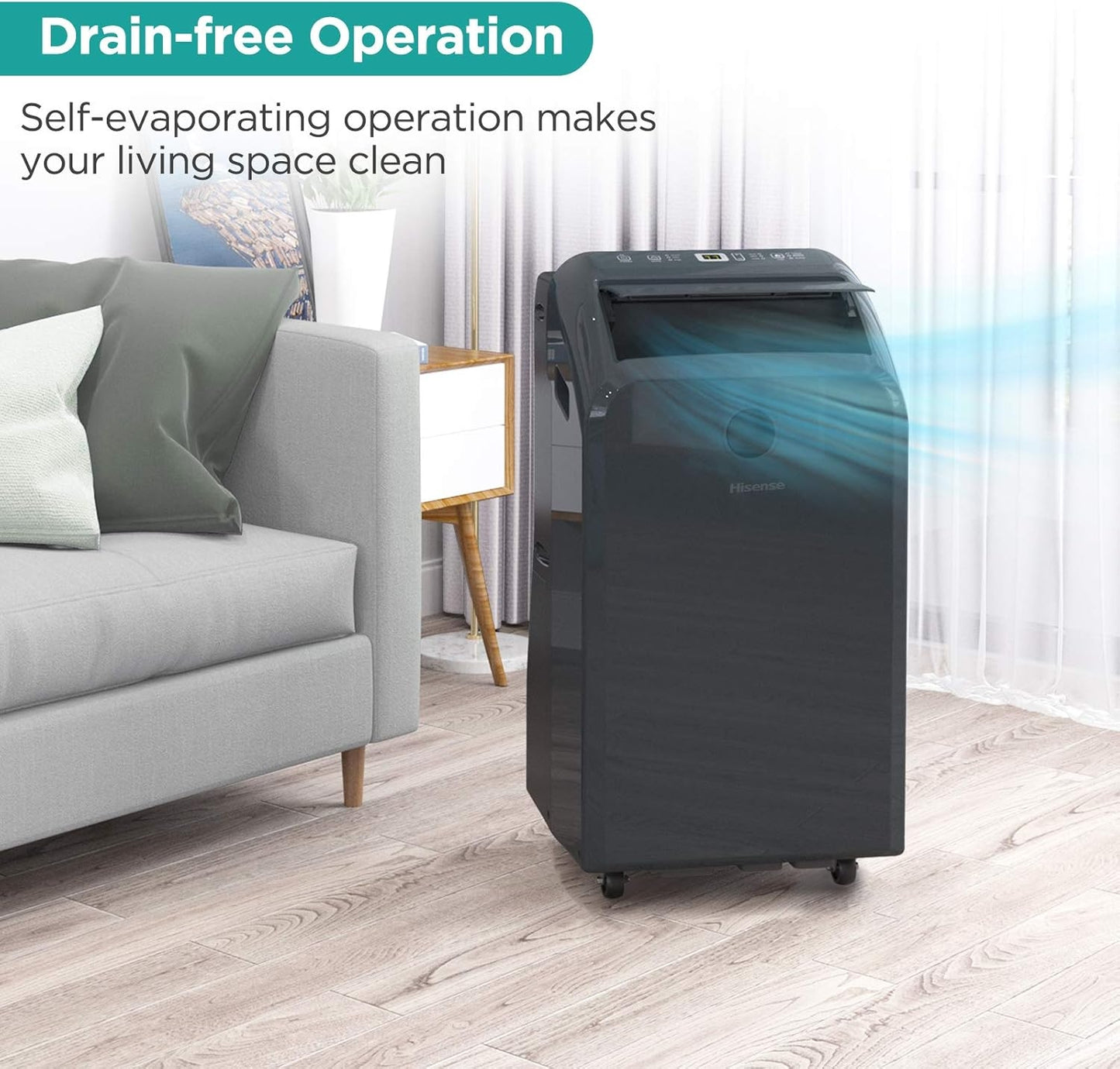 Hisense 10,000-BTU DOE Grey Vented Portable AC 115v w/ Remote Cools 550-sq ft AP1021TR1GD