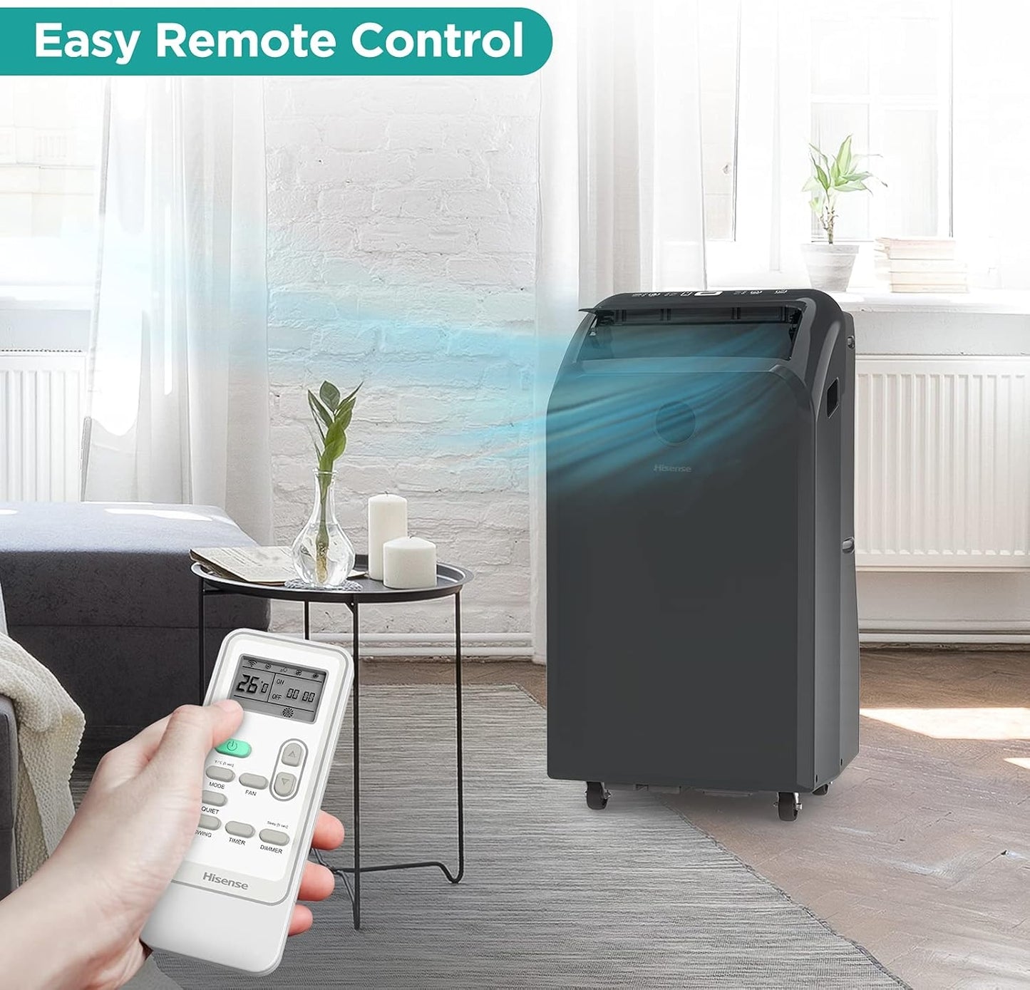 Hisense 10,000-BTU DOE Grey Vented Portable AC 115v w/ Remote Cools 550-sq ft AP1021TR1GD