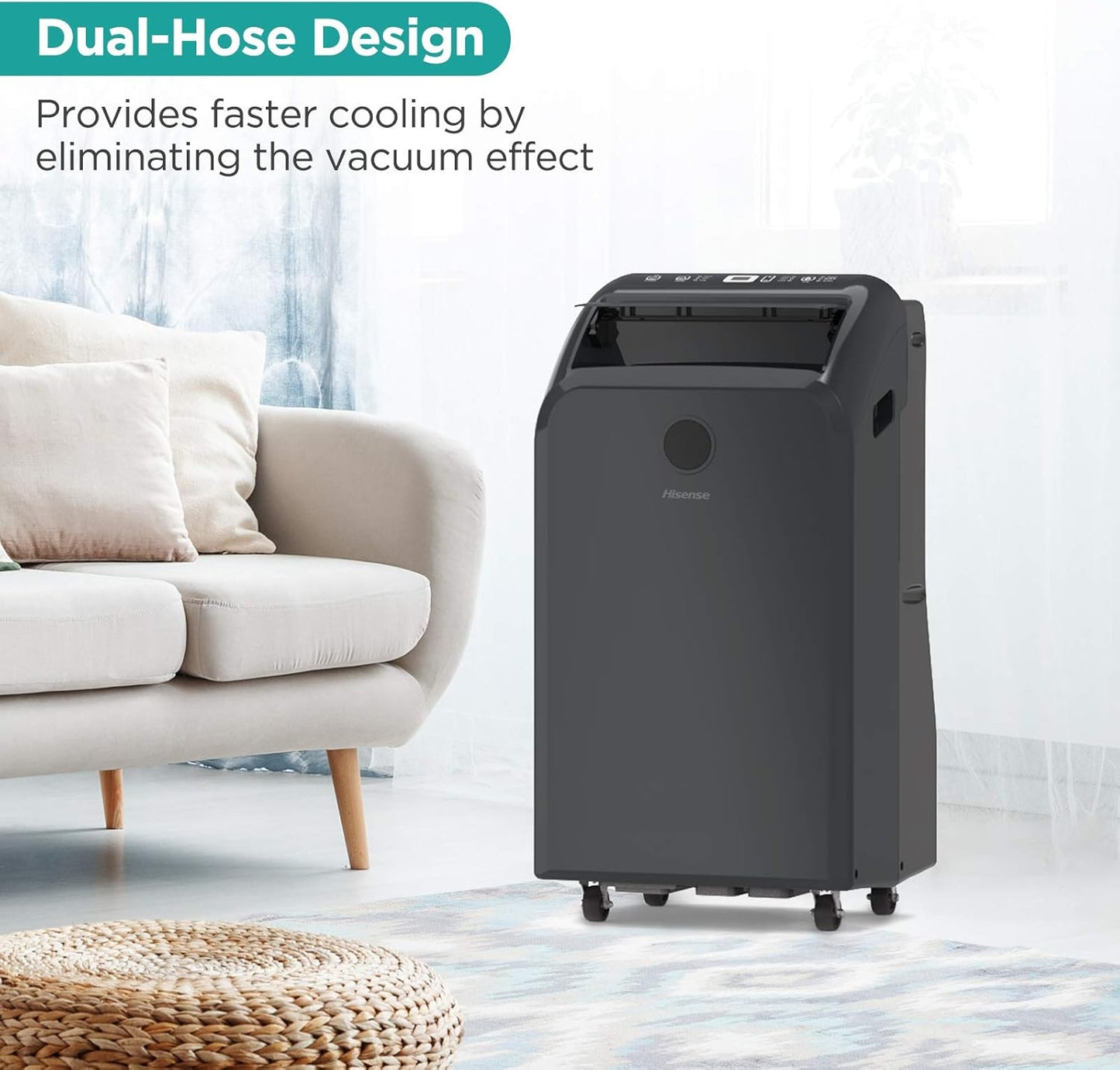 Hisense 10,000-BTU DOE Grey Vented Portable AC 115v w/ Remote Cools 550-sq ft AP1021TR1GD