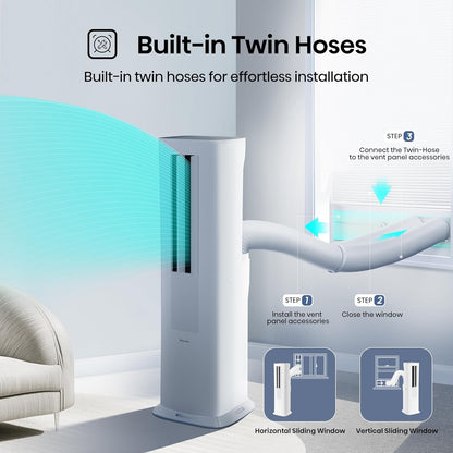 Hisense 8,000 BTU SACC Inverter Portable AC Smart with Heat Pump- Dual Hose Tower API0825UW1D
