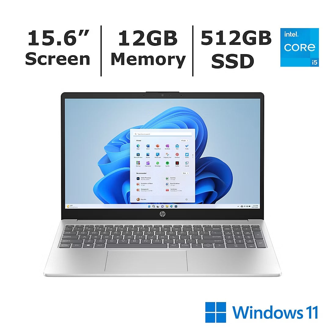 HP 15.6" Laptop Touchscreen Intel Core i5-1235U 12GB/512GB Win 11H - Natural Silver A08Q4UA#ABA
