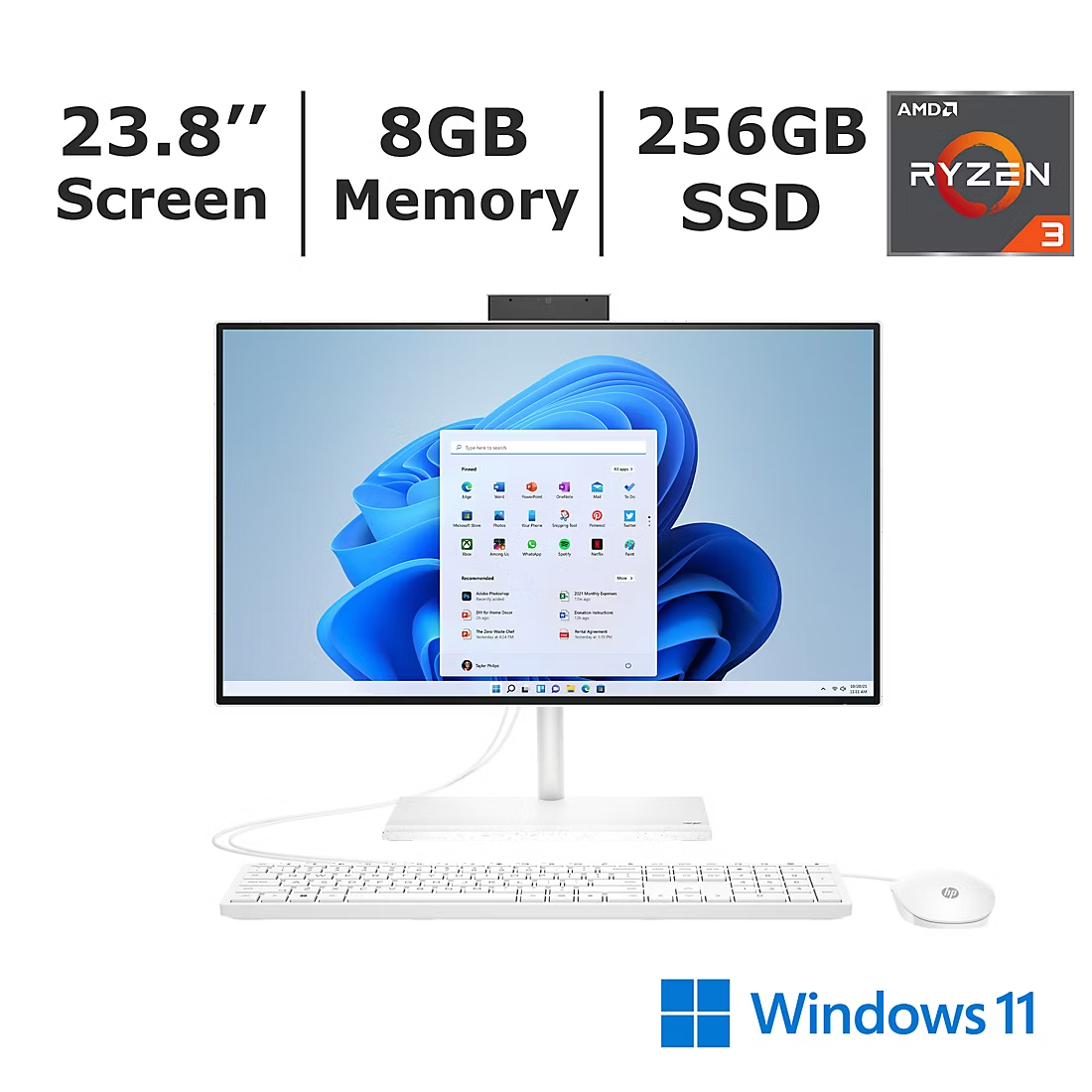 HP 23.8" 24-CB1021 All-in-One Desktop PC AMD Ryzen 3 5425U 8GB/ 256GB SSD 577N0AA#ABA