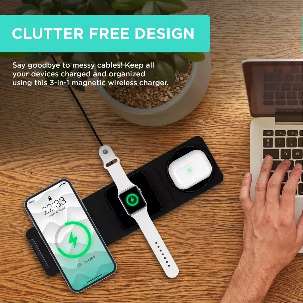 iHome 3-in-1 Foldable Wireless Charging Pad with USB-C Wall Charger and USB-C to A Cable 2IHQI2233D0L2