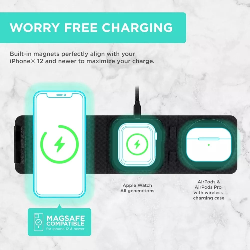 iHome 3-in-1 Foldable Wireless Charging Pad with USB-C Wall Charger and USB-C to A Cable 2IHQI2233D0L2